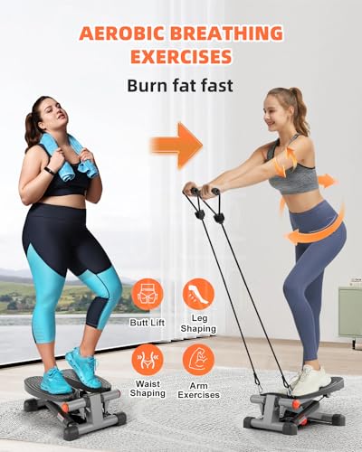 SIRHOME Mini Steppers for Exercise, Stair Stepper with Resistance Bands, Stepper with 330LBS Loading Capacity, Stepper Exercise Equipment with Resistance Bands for Full Body Workout with LCD Monitor