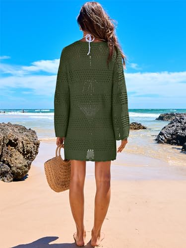 ANRABESS Women Swimsuit Crochet Swim Cover Up 2024 Summer Bathing Suit Swimwear Mesh Knit Beach Dress Vacation Outfits Orange Small