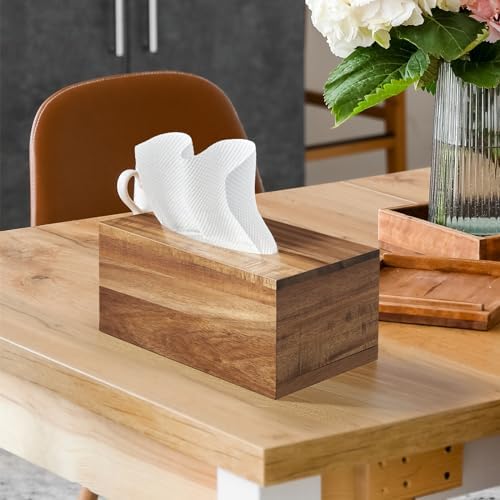 ALELION Rectangular Tissue Box Cover - Acacia Wood Rectangle Tissue Box Holder for 160, 180 Count Box - Decorative Facial Cube Tissue Box Cover for Tabletop Night Stands Bathroom Office