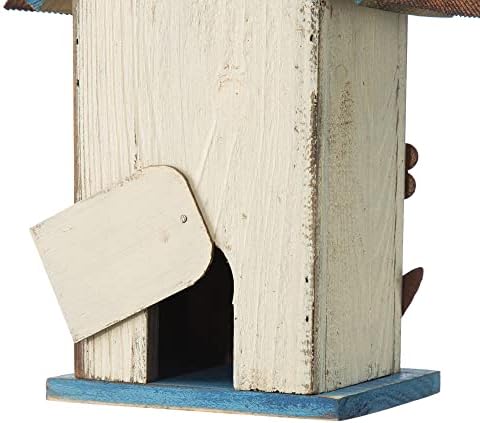 Glitzhome 10.2" H Hanging Bird House for Outdoor Patio Garden Decorative Birdhouse Pet Cottage Wooden Distressed Birdhouse, Flower Rustic White