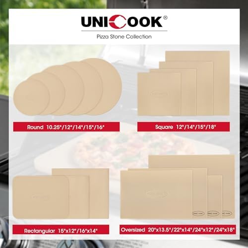 Unicook Pizza Stone for Oven and Grill, Rectangular Baking Pan 15 Inch x 12 Inch, Cordierite Large Cooking Oven Stone with Plastic Dough Scraper, Thermal Shock Resistant Pizza Pan