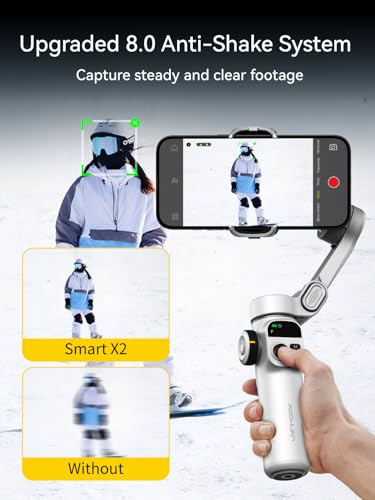 AOCHUAN 3-Axis Gimbal Stabilizer for Smartphone Smart X2 White & T20 Complete Tripod & P03 RGB Magnetic Fill Light