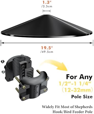 iBorn Squirrel Baffle for Bird Feeder Pole, 19.5” Oversized Squirrel Guard Baffle,All Metal Bird Feeder for Outdoors Protector, Pack of 2, Black