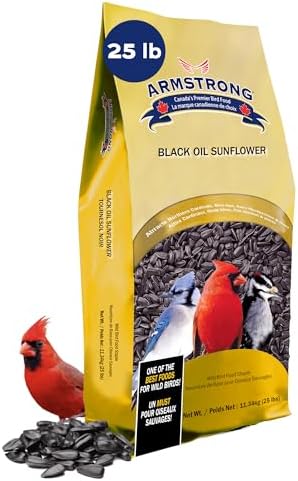 Armstrong Wild Bird Food Black Oil Sunflower Bird Seed, 25 Pounds - for Northern Cardinals, Blue Jays and Hairy Woodpeckers - Ideal for Outside Feeders
