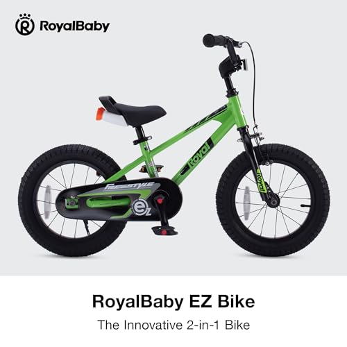 Royalbaby Freestyle EZ Kids Bike, Easy Learn Balancing to Biking, 14 Inch Balance & Pedal Bicycle, Instant Assembly Toddlers Boys Girls Ages 3-5 Years, 14" Green