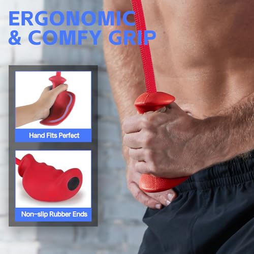HXD-ERGO Ergonomic Tricep Rope of 2, Tricep Pull Down Attachment with Ergonomic Grip for Cable Machine - Single Arm Tricep Pull Down Cable Attachment for Gym(Red 2 pcs)