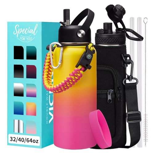 1 Gallon Water Bottle with Straw - 128oz Stainless Steel Water Jug with Sleeve Carrier Bag, Auto Spout Lid, Paracord Handle, Large Insulated Water Bottles Gallon Water Jug, Metal Hydro Thermo Flask