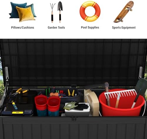 180 Gallon Outdoor Storage Box Waterproof, Extra Large Resin Deck Box, Outside Storage Bin for Patio Furniture Cushions, Pool Supplies, Sports Gear, UV Resistant and Weatherproof, Black