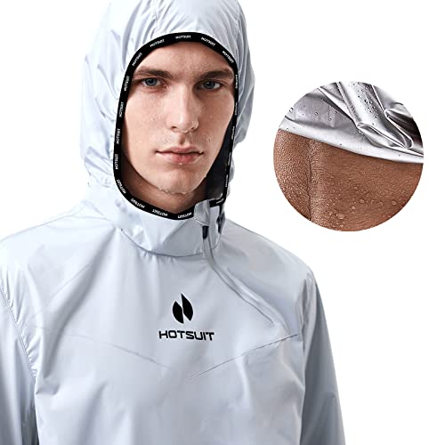 HOTSUIT Sauna Suit for Men Sweat Sauna Jacket Pant Gym Workout Sweat Suits, Light Gray, M