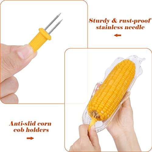 Aodaer 22 Pieces Corn Cob Holders and Dish Set with 2 Corn Butter Spreaders Transparent Service Tray Corn Dish Plastic Corn Trays Corn on The Cob Skewer BBQ Tool Cob Dinnerware for Sweet Butter Corn