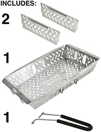 Proud Grill UltraVersatile Stainless Steel Grill Basket - Large BBQ Griddle basket for Outdoor Grill Vegetables - Meat - Fish Grill Basket with Detachable Handle & Movable Dividers