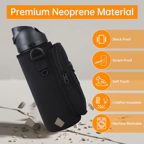 TANAAB Water Bottle Holder Bag with Phone Pocket for Owala FreeSip 32 oz Neoprene Water Bottle Carrier Pouch with Adjustable Shoulder Hand Strap Crossbody Accessories for Hiking Travelling Camping