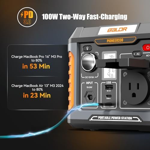 BALDR Portable Power Station, 330W(660W Peak) Solar Generator, 288Wh Solar Power Bank 120V Pure Sine Wave AC Outlet, 78000mAh Backup Lithium Battery for Home CPAP Camping Travel Outdoors Emergency