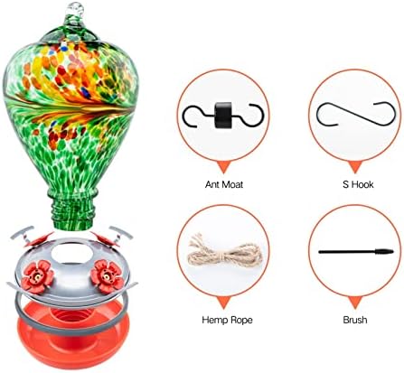 Muse Garden Hummingbird Feeders for Outdoors Hanging, Blown Glass Hummingbird Feeder, Hummingbird Gifts for Mom, Garden Backyard Decor, Unique Gifts Idea for Women Mothers Day, 34OZ, Peacock