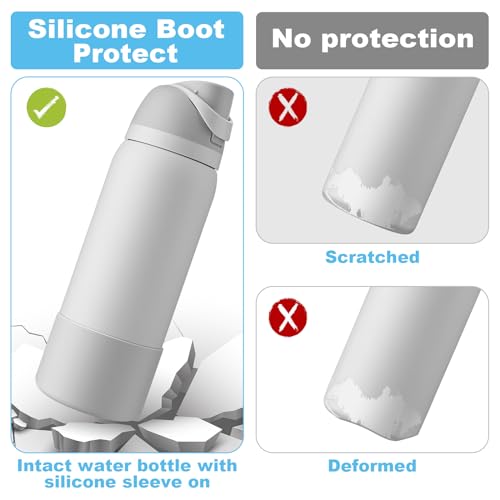 Alwenid 2PCS Silicone Water Bottle Boot for Owala 40 Oz, Anti-Slip Protective Sleeve Bottom Bumper Protector for FreeSip, Twist, and Flip Stainless Steel Water Bottles (Milky Gray)