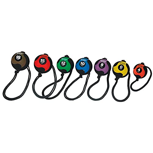 AEROMATS Elite Power Rope Medicine Ball for Core Strength/Rotational Movements Training - 4 lbs - Black/Orange - 7.75" Diameter - 37" Rope