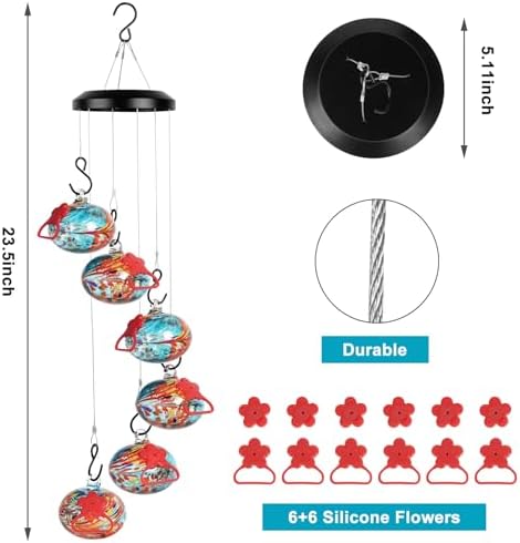 Charming Wind Chimes Hummingbird feeders for Outdoors Hanging ant and bee Proof,Never Leak,Perfect Hummingbird Gift for People(Blue)