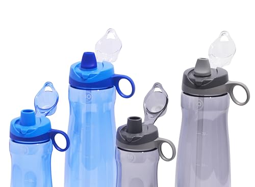 Pogo BPA-Free Tritan Plastic Water Bottle with Soft Straw, 32 Oz, Grey