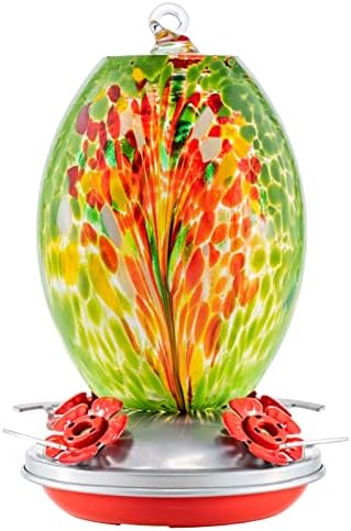 Muse Garden Glass Humming Bird Feeders for Outdoors - 27OZ Blown Glass Hummingbird Feeder - Unique Gift for Mom Women Grandparents, Outdoors Hanging Garden Decor, Ant Moat & Brush, Green Floral