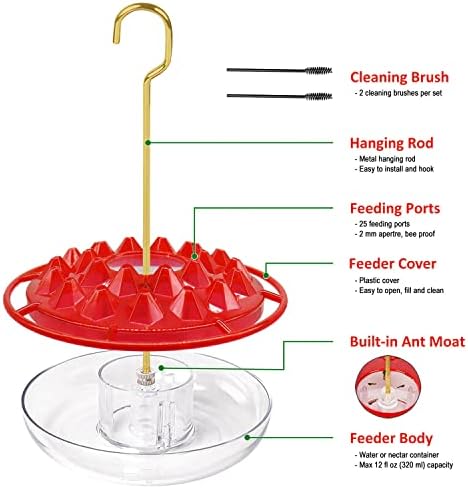 Hummingbird Feeders for Outdoors Hanging (2 Pack) 25 Feeding Ports 10 oz, Plastic Hummzinger Hummingbird Feeder, Bee-Proof Leak-Proof No Drip, Easy to Clean with Cleaning Brushes