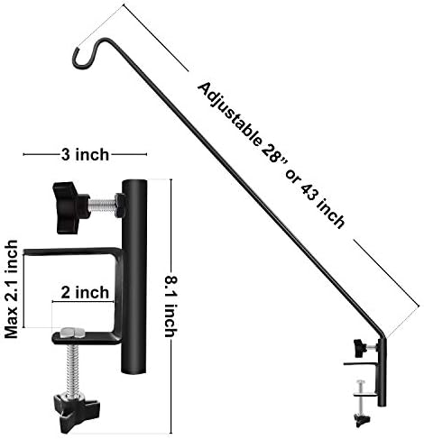 ERYTLLY Extended Reach Deck Hook Wall Pole Wall Mounted Deck Hook Extensible and Adjustable 28 inch to 43 inch Wall Bracket for Hanging Bird Feeder,Plants,Wind Chimes,Lanterns 2 Packs