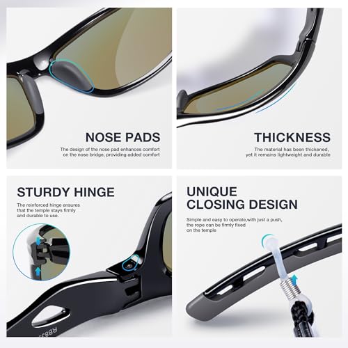 RIVBOS Mens Sunglasses Polarized UV Protection TR90 Unbreakable Frame Sports Driving Fishing Cycling RB833-black Night Version Lens