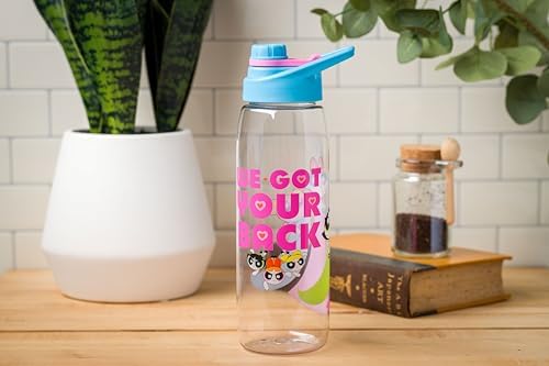 Silver Buffalo Powerpuff Girls We Got Your Back Featuring Bubbles, Buttercup, and Blossom Water Bottle with Screw Lid, 28 Ounces