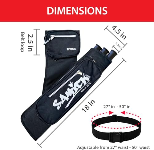 SAMICK SPORTS Archery Arrow Quiver - Adjustable Waist Hanged Quiver with 3 Removable Tubes & Pockets for Archery Arrows Case & Equipment - Ideal for Hunting & Target Practice - Right Handed Only