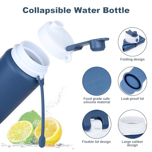 PLTCAT Collapsible Water Bottle, 19oz Foldable Water Bottle BPA Free Reusable Lightweight Leak-Proof Travel Silicone Water Bottle for Travel, Gym, Hiking, Office, Camping(Cream Green)