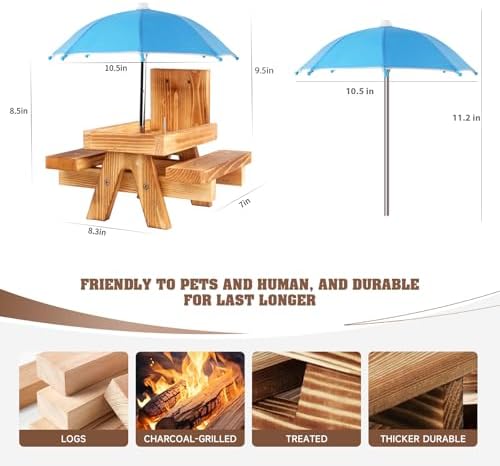 Gnodary Squirrel Feeder with Umbrella, Squirrel Feeders for Outside, Squirrel Picnic Table Feeder - Chipmunk Feeder Hold Corn, Corn Cob, Peanuts (Light-Blue)