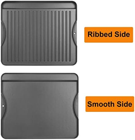 2-in-1 Reversible 14” x 16” Pre-Seasoned Cast Iron Cooking Griddle for Gas Stove/Charcoal/Electric/Propane/Gas Grill, Flat Griddle Top Plate for Camping Tailgating