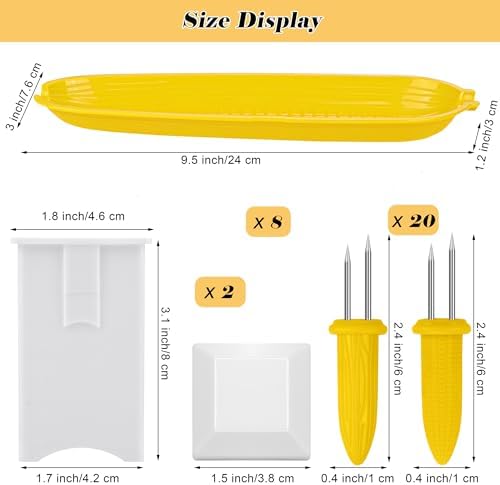 Aodaer 8 Pieces Plastic Corn Trays Corn Cob Holders and Dish Set with 2 Corn Butter Spreaders Corn on the Cob Skewers Service Tray Corn Dish Corn Holders BBQ Tools Cob Dinnerware Set