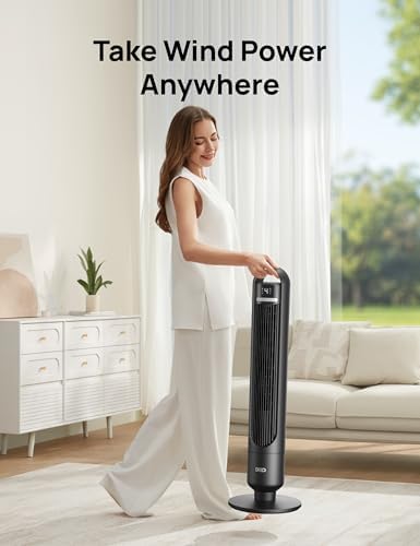 Dreo Tower Fan for Bedroom, 90Β° Oscillating Standing Fans for Room with 4 Speeds, 3 Modes, 28dB Quiet for Sleep, 25ft/s Velocity, 8H Timer, Remote, Living Room, Office, Home, Black, TF117