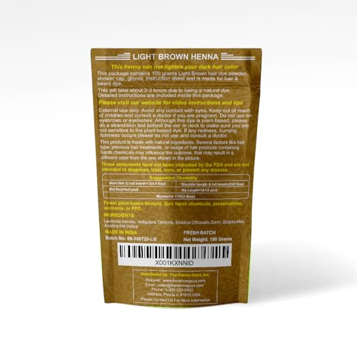 1 Pack Of Light Brown Henna Hair & Beard Color/Dye 100 Grams - Natural Hair Color, Plant-based Hair Dye - The Henna Guys