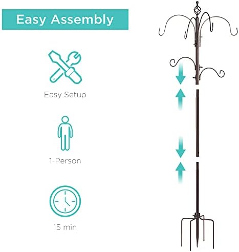 Best Choice Products 6-Hook Bird Feeding Station, Steel Multi-Feeder Kit Stand for Attracting Wild Birds w/ 4 Bird Feeders, Mesh Tray, Bird Bath, 5-Prong Base - Bronze
