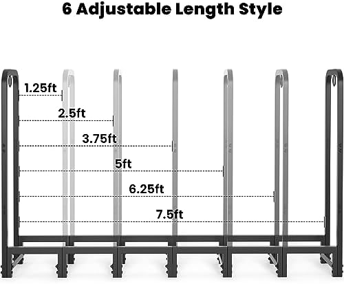 AMAGABELI GARDEN & HOME 8ft Firewood Rack Outdoor Heavy Duty Fire Wood Racks Outdoor for Firewood Log Holder Wrought Iron Firewood Log Racks Stand Wood Pile Lumber Storage Stacking Black