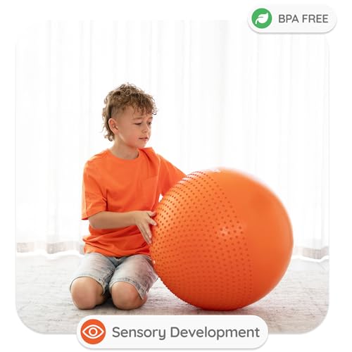 BABYGO® Kids Exercise Ball | Balance Stability Yoga Ball Autism Therapy Sensory Development ASD Special Needs Chair | 45cm Fun Play Book & Pump Included - Orange