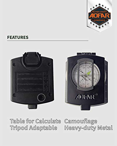 AOFAR Military Compass AF-4580 Black Lensatic Sighting Navigation, Waterproof and Shakeproof with Map Measurer Distance Calculator, Pouch for Camping, Hiking, Hunting, Backpacking