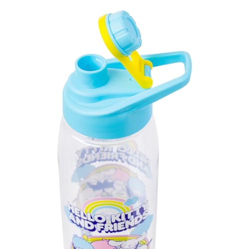 Silver Buffalo Sanrio Hello Kitty and Friends Little Twin Stars, Cinnamoroll, Kuromi, Keroppi, Badtz-Maru, Pochacco, Tuxedo Sam, My Melody, Pompompurin, Chococat Water Bottle with Screw Lid, 28 Ounces