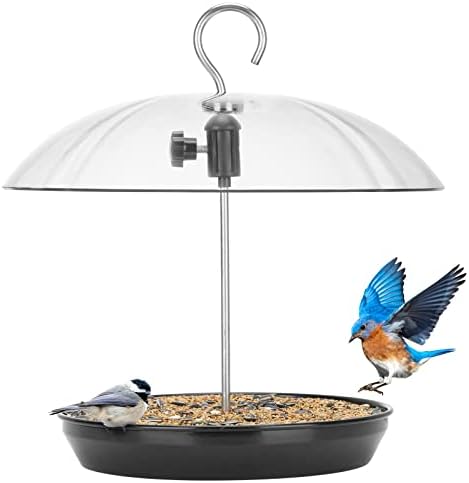 Kingsyard Adjustable Platform Bird Feeder for Outdoors Hanging, Metal Tray Bird Feeder with Dome Top, Attract Bluebirds Cardinals Goldfinches (Black)