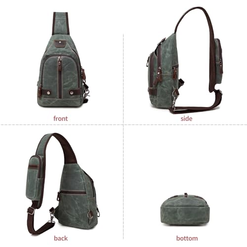 SHENHU Sling Bag Crossbody Bags for Man Waxed Canvas Chest Shoulder Bag for Men Army Green