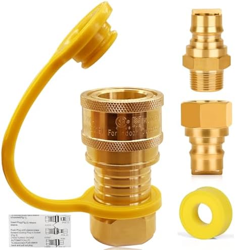 3/4" Propane Quick Connect Fittings, Natural Gas Quick Connect Coupler Kit, Heavy-Duty Brass Large Flow Quick Disconnect for Commercial Kitchen Equipment, Generator, Outdoor Gas Appliances.