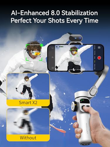 AOCHUAN 3-Axis Gimbal Stabilizer for Smartphone Smart X2 White AI & E10 Extension Rod & P02 Magnetic Fill Light