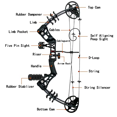 WUXLISTY Youth Compound Bow Set 15-45 Lbs for Teens and Beginner, Package with Archery Hunting Equipment, 5 Pin Sight, Max Speed 320fps, Adjustable, Right Hand, Black