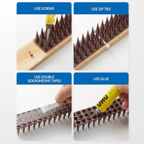 CIIC Bird Spikes, 20 Pack Pigeon Squirrel Raccoon Cat Deterrent Spike Outside Anti Robin Defender Outdoor to Keep Birds Away Roof Fence Window Nest 18.7 Feet(5.7m), Brown