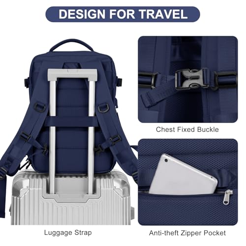 LargeTravel Backpack For Women Men Airline Approved Carry On Bags For Airplanes Underseat Luggage Backpack For Traveling On Airplane Personal Item Travel Bag For Airlines Travel Essentials Navy Blue