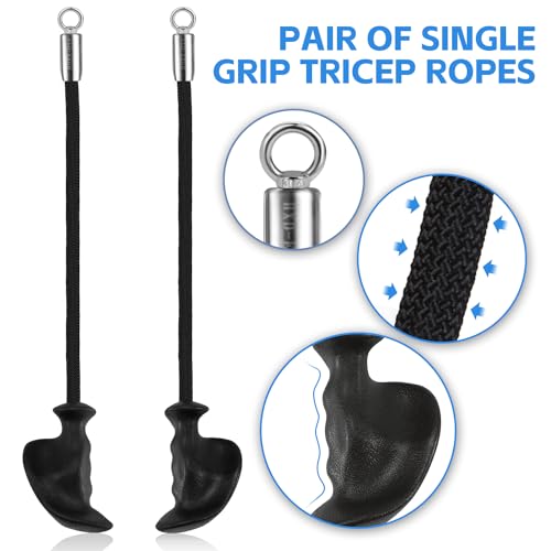 HXD-ERGO Ergonomic Tricep Rope of 2, Tricep Pull Down Attachment with Ergonomic Grip for Cable Machine - Single Arm Tricep Pull Down Cable Attachment for Gym