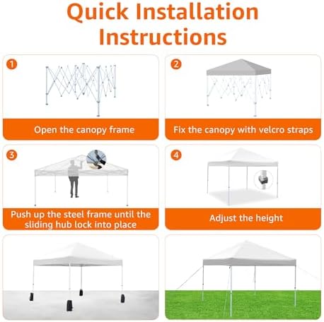 Amazon Basics Outdoor Pop Up 10 x 10 Canopy Tent for Events, Portable with Easy Setup, One-Push, Includes Wheeled Carry Bag, 8 Pegs, 4 Ropes, 4 Weighted Bags, White