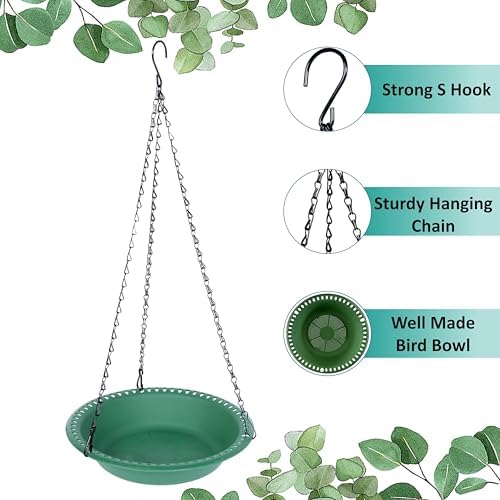 2 Pack Hanging Bird Feeder Tray 12 inch with Drainage Holes Fit Most Seed, Bird-Feeder Hanging for Garden Yard Outside, Green