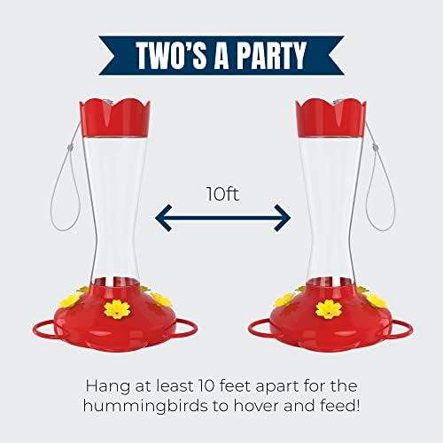 MEKKAPRO Two-Pack Hummingbird Feeders for Outdoors Hanging Made from Glass, 10oz, Hanging 5 Nectar Feeding Stations, Top Fill Hummingbird Feeder, Bright Red, Backyard Feeder (10 Ounce - 2 Pack)